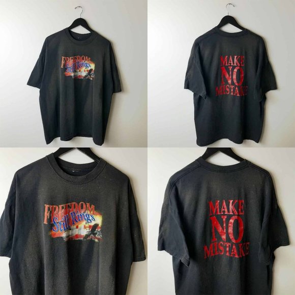 Bleached Vintage Freedom Still Rings Make No Mistake T Shirt Adult Black XL Logo - Picture 11 of 16